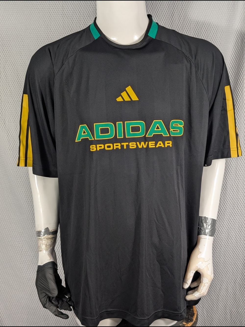 adidas Black Jersey Tee with Yellow & Green Logo